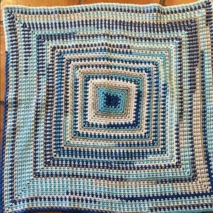 Handmade Blue and White Crochet Blanket